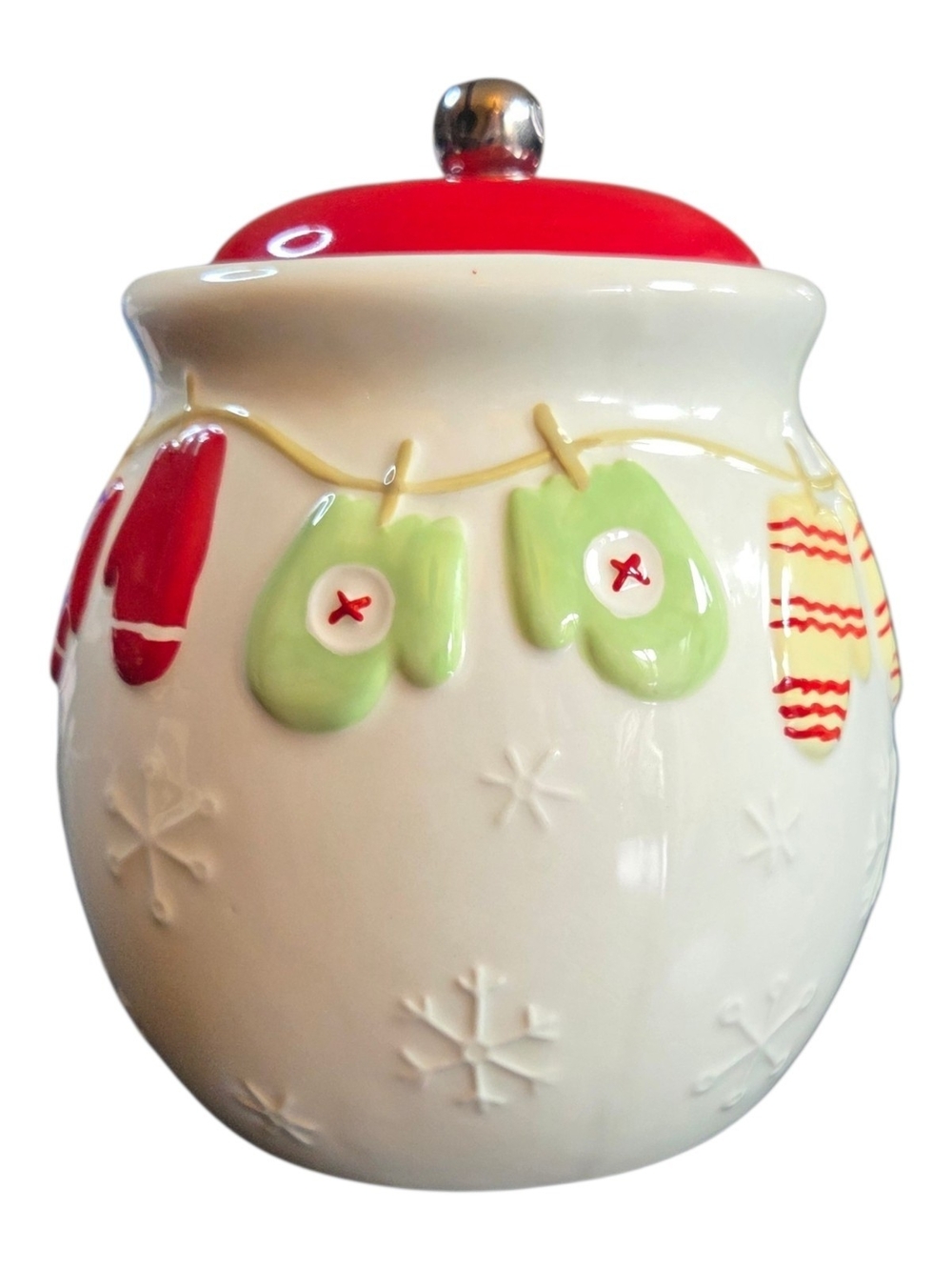 Hallmark Vintage Mitten Snowflake Cookie Jar With Jingle Bell Topper